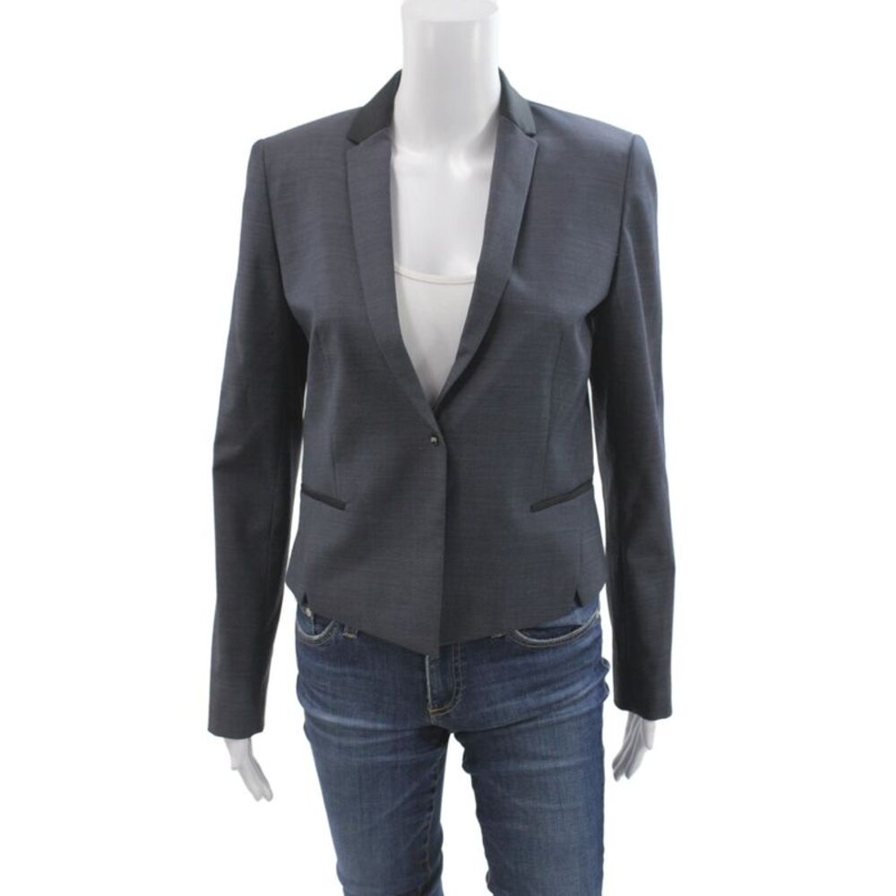 Elie Tahari Mens Gray Polyester Blazer Button Closure Size 6